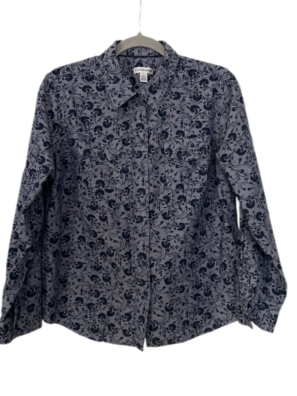 Croft & Barrow Chambray Floral-Print Long Sleeve Button-Down Shirt Size L Petite